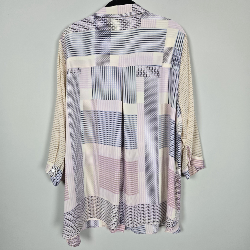 Rose & Olive Womens Geometric Button Up Top 2X Pastel 3/4 Sleeve Office Career - Picture 2 of 8